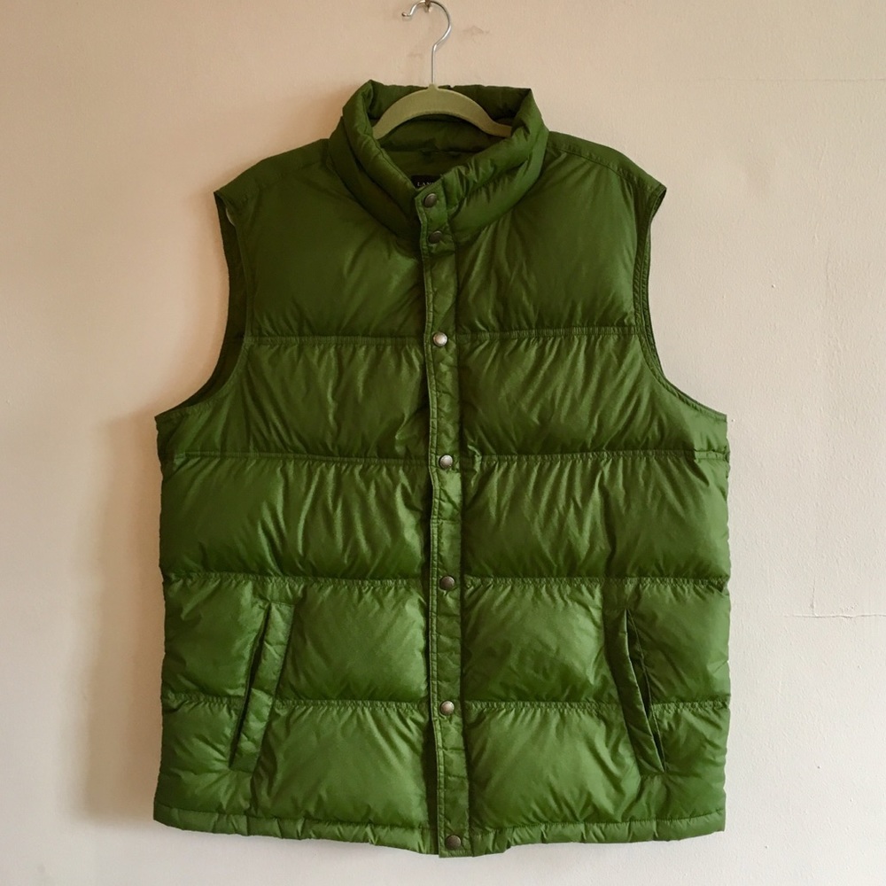 kelly green lands end puffer vest, men’s L